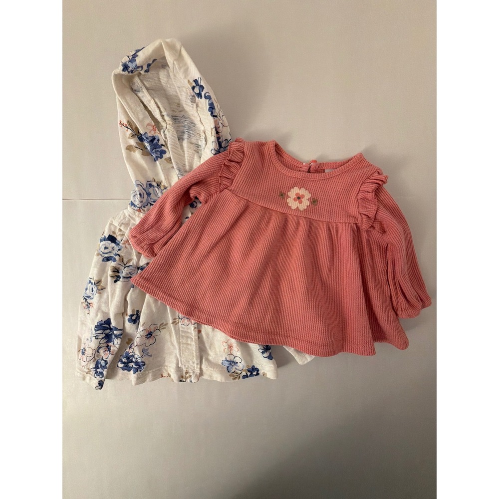 Just Lizzy & Carter's Baby Girl Tops Lot 2pc 6-9 Months Pink Blue‎ Floral Spring